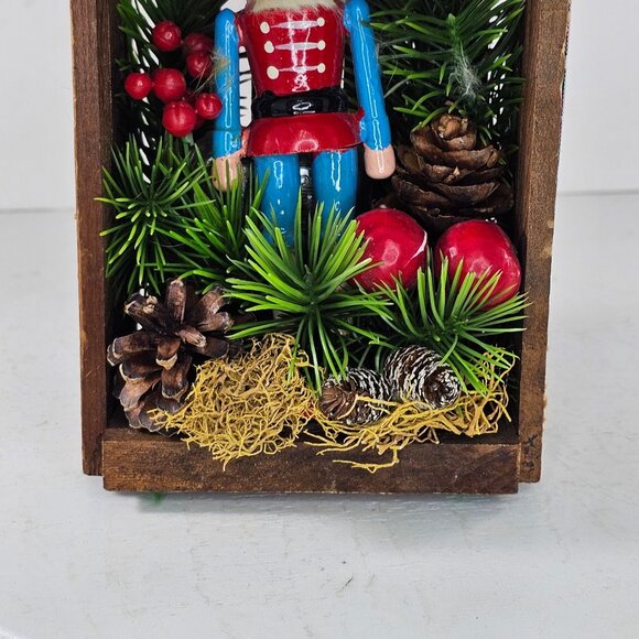 Handcrafted Music Box Nutcracker Christmas Rustic Burlap Ribbon Naturart By June - Picture 7 of 8